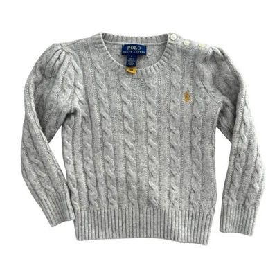 Suéter Polo Ralph Lauren Niñas Tejido con Cable Gris Dorado Acento Pony Logo Talla 5 Foto 1 de 4