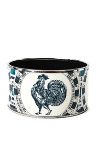 Hermes Womens Enamel Printed Zodiac Extra Wide Bangle Bracelet White Blue - Picture 1 of 5