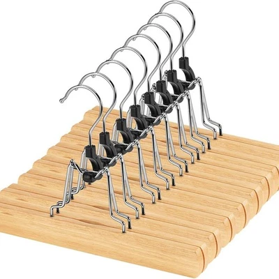 Paquete de 12 perchas para pantalones de madera natural con clips antideslizantes falda perchas pantalón  Foto 1 de 4