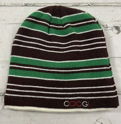 COOGI Gorro Calavera Gorra Calavera Sombrero Rayas Tejido Verde/Marrón/Crema Usado en Excelente Condición Foto 1 de 4