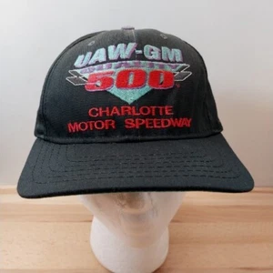 Vtg 90s UAW-GM Quality 500 Charlotte Motor Speedway Cap Hat Snapback Black USA - Picture 1 of 10