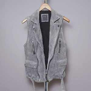 ALL SAINTS Suede Leather Jacket SMALL Mens Grey VENOM Sleeveless Grail vicious - Picture 1 of 24