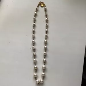 Collana di perle finte tono oro vintage rara Francia Venturina Parigi 24-26 in - Foto 1 di 8