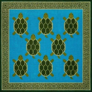 Needlepoint Handpainted JP Needlepoint Turtle Racing 13x13 - Picture 1 of 1
