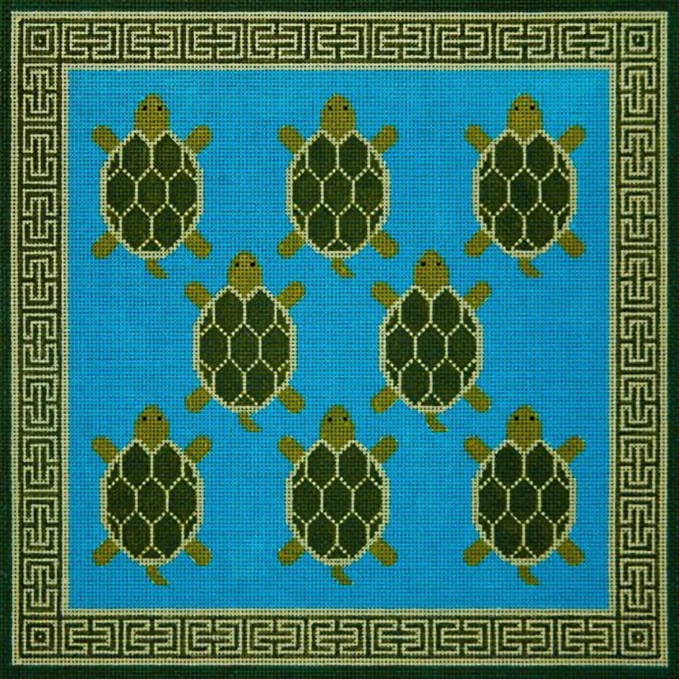 Needlepoint Handpainted JP Needlepoint Turtle Racing 13x13 - Image 1 of 1