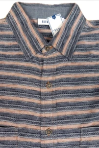 ROWM Men's Short Sleeve Striped Shirt Cotton Peach-Gray - XL - Picture 1 of 2