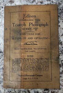 Edison Triumph Phonograph Model D ▪︎ Original Manual for Setting Up & Operating