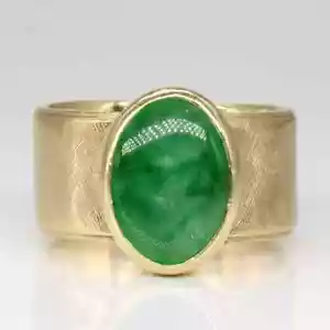 Vinatge Natural Jadeite Jade Men's Engagement Ring 14k Yellow Gold Finish - Picture 1 of 3