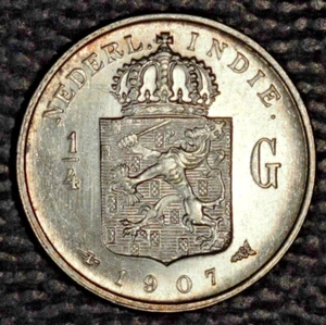 Niederländisch-Indien, 1/4 Gulden, 1907, Wahl Stempelglanz, roh - Bild 1 von 2