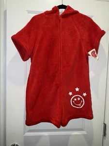 Made with Love and Kisses Fuzzies Pajamas Romper Shorts 12-14 Red Smile Stars - Picture 1 of 7