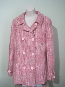 Cappotto donna Guess rosa maglia nylon acrilico cotone bottoni lunghezza media taglia large - Foto 1 di 10