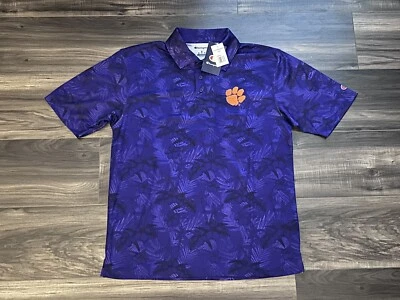 Champion Clemson Tigers Floral Hawaiian Short Sleeve Polo Mens Medium Purple New - Image 1 of 4