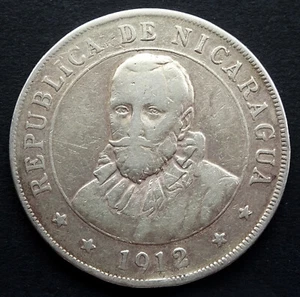 1912 Nicaragua, 1 Cordoba, .900 Silver, KM-16 - Picture 1 of 2