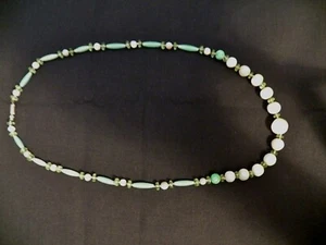 Antique Czech Glass Beaded Necklace Pale Green /Milky White 1920's-1930's EUC - Picture 1 of 1