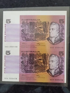 1990 uncut pair AU $5 notes - Picture 1 of 2