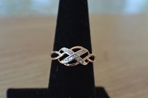 Anillo Art Deco de diamantes naturales de 0,15 quilates oro rosa de 14 quilates sobre plata esterlina talla 7 - Imagen 1 de 8