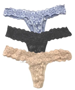 Hanky Panky 3 pack Low Rise X-Dye Lace Thong set - One Size - Blue Tan Black - Picture 1 of 5