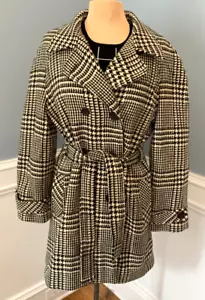 Vintage Tweed Peacoat Womens 12 Jonathan Michael Houndstooth Wool Belted Jacket - Picture 1 of 13