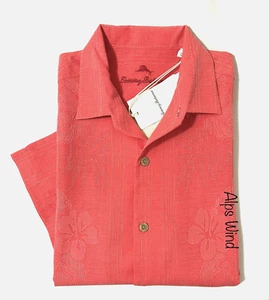 Tommy Bahama Bali Bordüre Blumen Jacquard S/S Seide Knopfleiste Hemd rot GR.M $ 138 - Bild 1 von 10