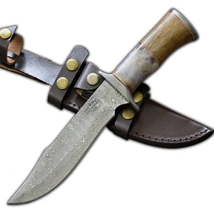 SHOKUNIN USA Handmade Forged Damascus Steel Hunting Bowie Fix Blade Knife - Picture 1 of 5