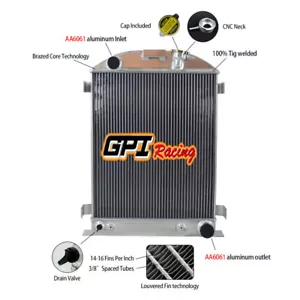 3ROW Aluminum Radiator FOR 1932 FORD HI-BOY Grill Shells CHEVY ENGINE - Picture 1 of 5