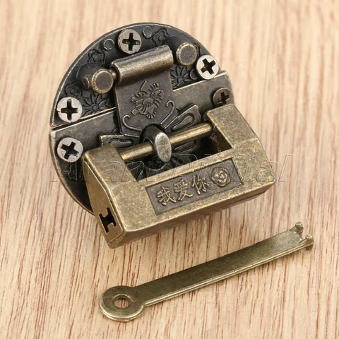 1Pc Antique Bronze Chinese Old Padlock Vintage Butterfly Lock Latch Clasp Hasp Cover