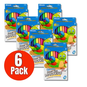 [Pack of 6] Bazic Washable Markers, Conical Super Tip, Bright Vibrant Colors - Picture 1 of 7