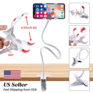 Universal Lazy Mobile Phone Gooseneck Stand Holder Flexible Bed Desk Table Clip - Picture 1 of 23