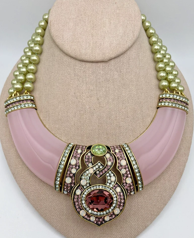 HEIDI DAUS «Фирменный акцент» бисером кристалл и смолы нагрудник ожерелье - розовый - новый в коробке - Изображение 1 из 4