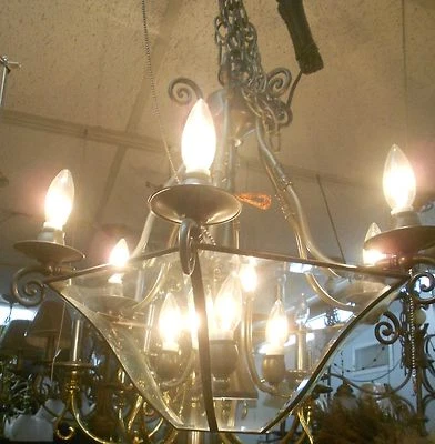 LUMINARIA 10-LT 23" X 21" ACABADO PELTRE VIDRIO BISELADO TRANSPARENTE 7303 CLPE NUEVO Foto 1 de 4