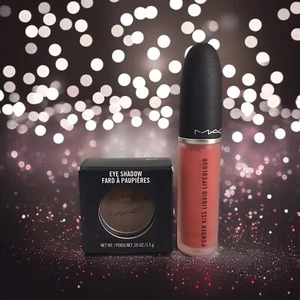 MAC Powder Kiss Liquid Lipcolour A89 Crossfade 0.17 fl oz + Expresso Eyeshadow - Picture 1 of 11