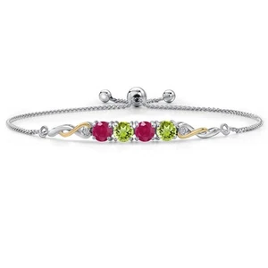 925 Silver and 10K Yellow Gold Ruby and Peridot and White Lab Grown Diamond - Picture 1 of 5