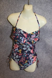 BADEANZUG SCHWIMMANZUG GRÖSSE 42 DUNKELBLAU BLUMEN PADS VON ESPRIT - Bild 1 von 3
