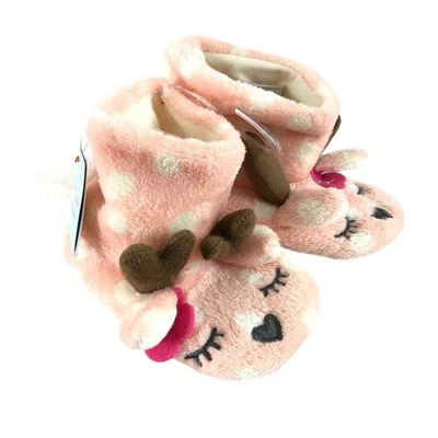 Cat & Jack Girls Slippers Fleece Deer Polka Dot Slip On Pink White Size S 12-24M - Image 1 of 4