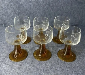 Vtg Set Of 6 Mid Century Glasses Beehive Amber Wine Stem Goblet Glass 4.5" H - Picture 1 of 5