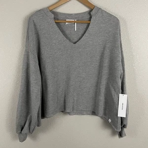 Out From Under Womens XS Gray Raw Hem V Neck Bishop Sleeve Lounge Oversize Boxy - Picture 1 of 8