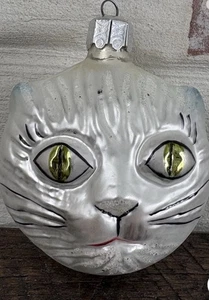 Christopher Radko weiße Katze Katze Gesicht Glitzer Glas Weihnachtsschmuck - RAR - Bild 1 von 4