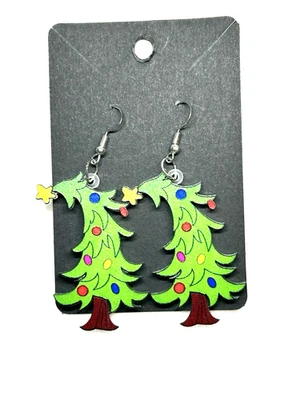 Grinch Inspired Crooked Tree Christmas Holiday Earrings Acrylic Stainless Steel - Image 1 of 4