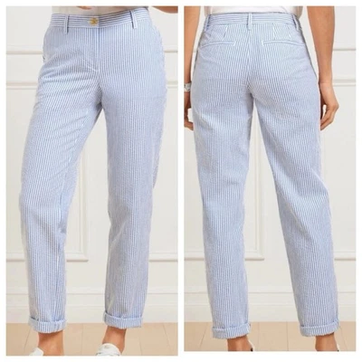 NWT Talbots Relaxed Chino Pants Seersucker Blue White Cotton Striped Size 14 - Image 1 of 4