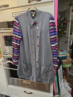 Suéter Cárdigan Largo Mangas Coloridas Negro Arte Usable Bob Mackie M Foto 1 de 4