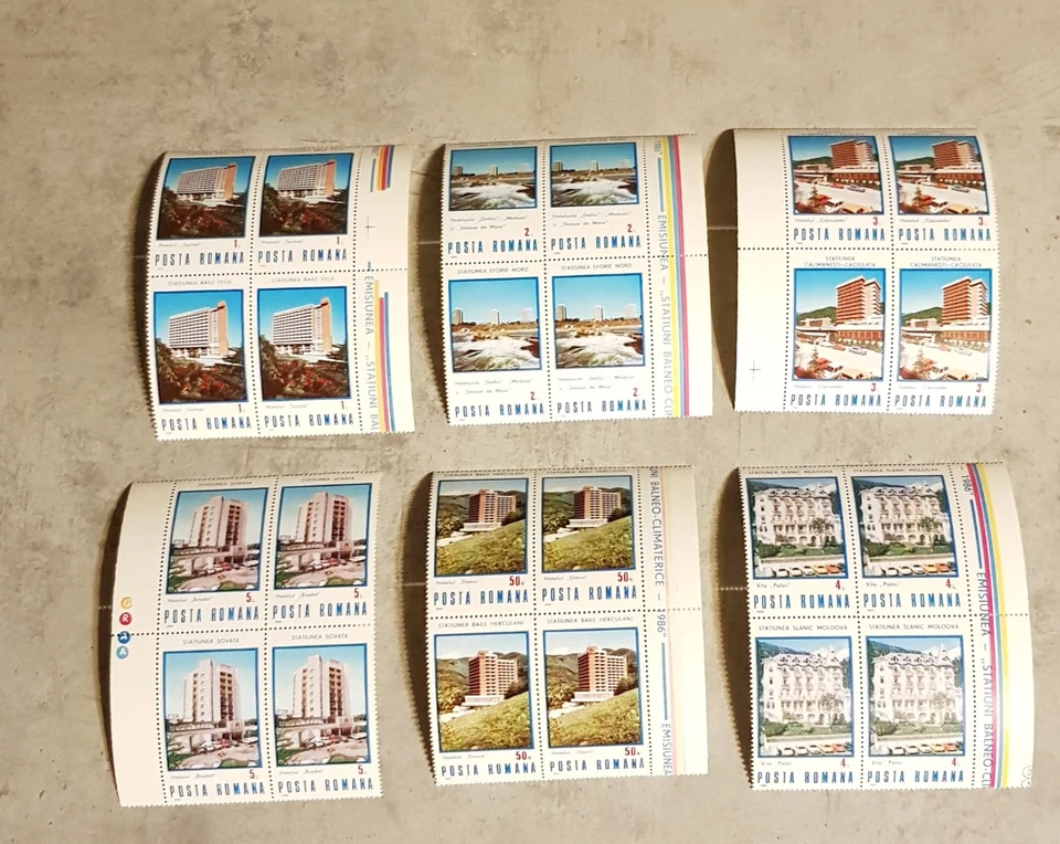 ROMANIA-RESORTS IN ROMANIA- IN BLOCKS OF FOUR MNH - Image 1 of 1