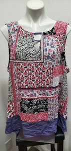 Top donna senza maniche Suzanne Betro taglia 3X rosso navy floreale buco della serratura nuovo con etichette - Foto 1 di 6
