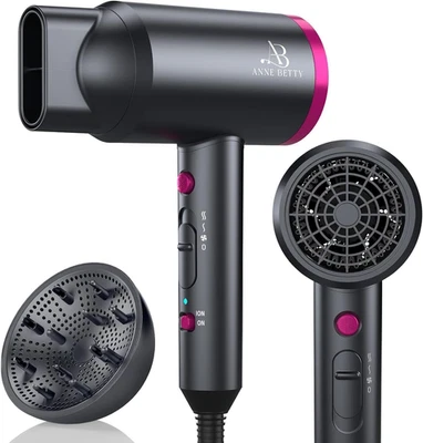 Secador de cabelo iônico com difusor, poderoso sopro 1800W para mulheres cinza escuro - Imagem 1 de 4