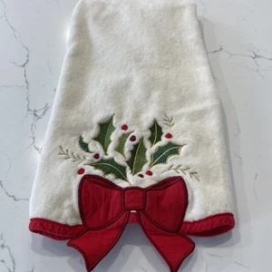 Decorative Christmas Hand Towel With Embroidery Red Bow And Trim - Picture 1 of 4