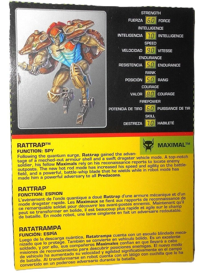 Transformers Beast Wars 1997 RATTRAP TM File Card Tech Specs Canada Transmetals - Image 1 of 1