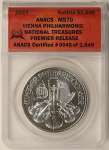 2024 Austria Vienna Philharmonic Silver 1.50 Euro MS 70 ANACS Premier Release - Picture 1 of 4
