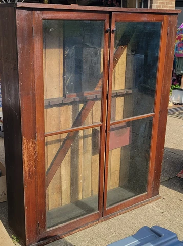 Huge 50 X 62" Antique Gun Display Cabinet Case Handmade Solid Wood 11 Long Guns Cover