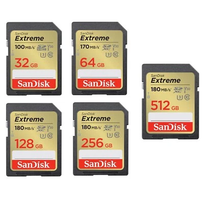 SanDisk Extreme SDXC 32-512GB 180MB/s V30 UHS-I Scheda Memoria 4K - Immagine 1 di 4