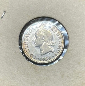 1959 Dominican 10 Cents Silver Coin High Value - Picture 1 of 4