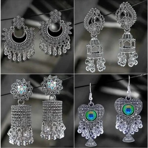 Ohrringe 4 Paar Bollywood Versilbert Ohrschmuck Jhumka Earrings Indien Jhumki - Bild 1 von 5